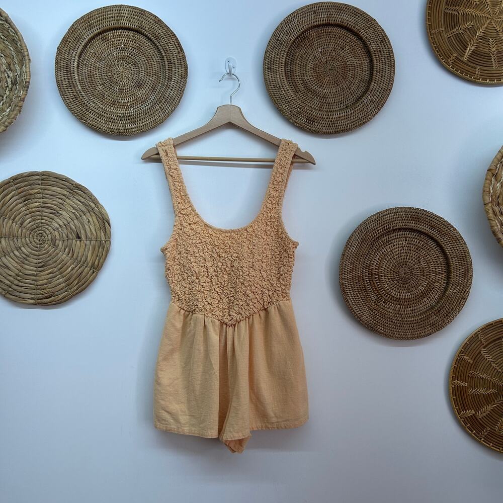 Free People Orange Boho Smocked Sleeveless Juliette Romper XS Summer Vacation - Picture 2 of 8